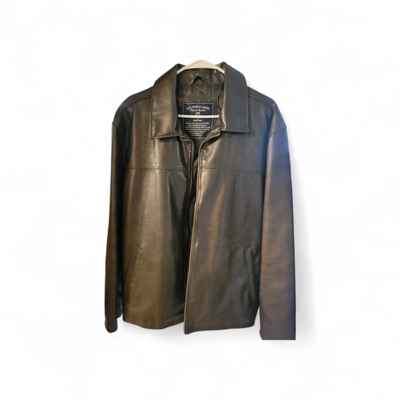 U.S. Polo Assn. Black Brown Leather Zip-Front Jacket Classic Large - Picture 2 of 5